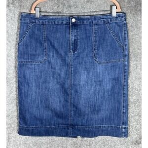 Christopher & Banks Denim Skirt Womens Sz 16 Straight Pencil Midi Pockets Blue